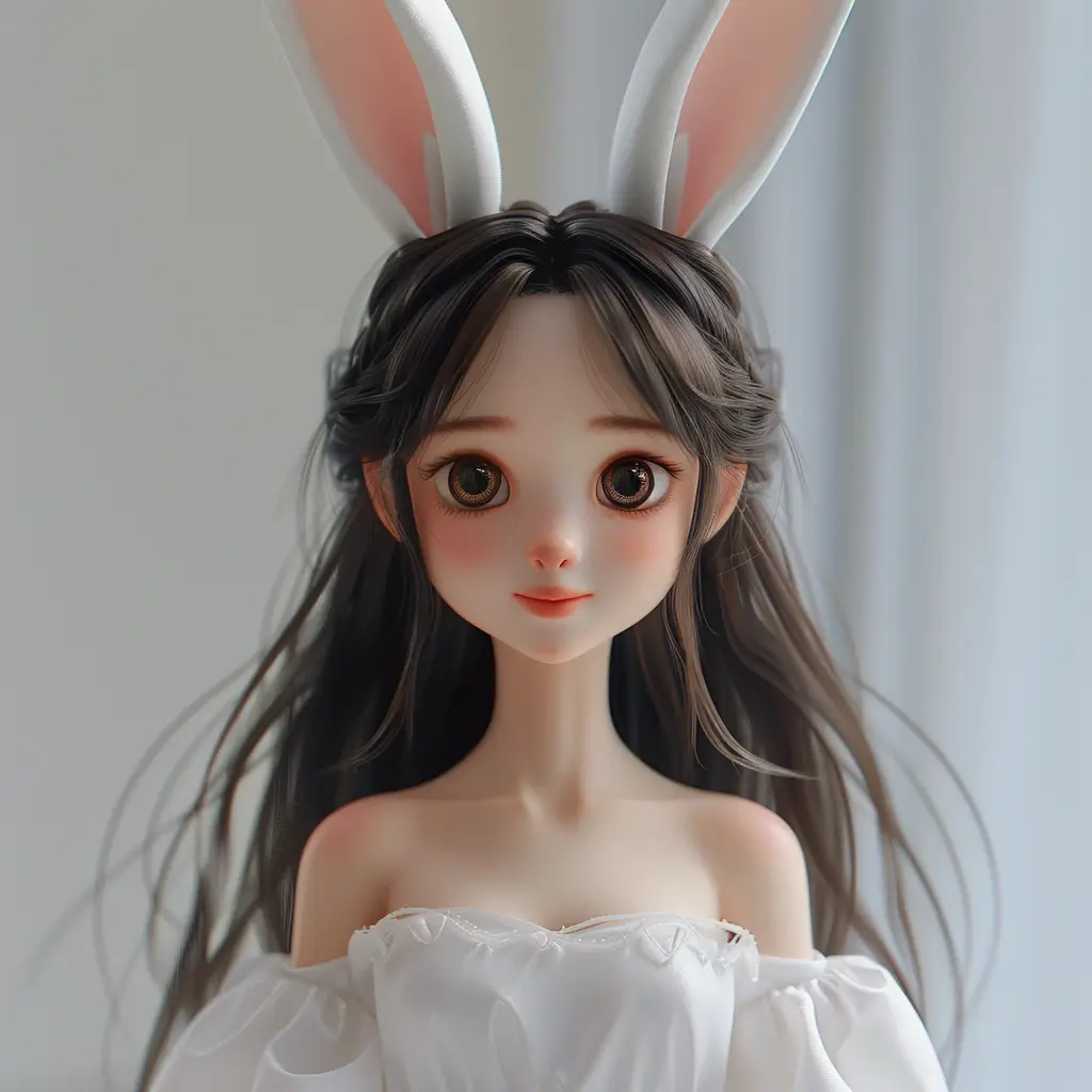 girl woman doll rabbit ear cute smile happily