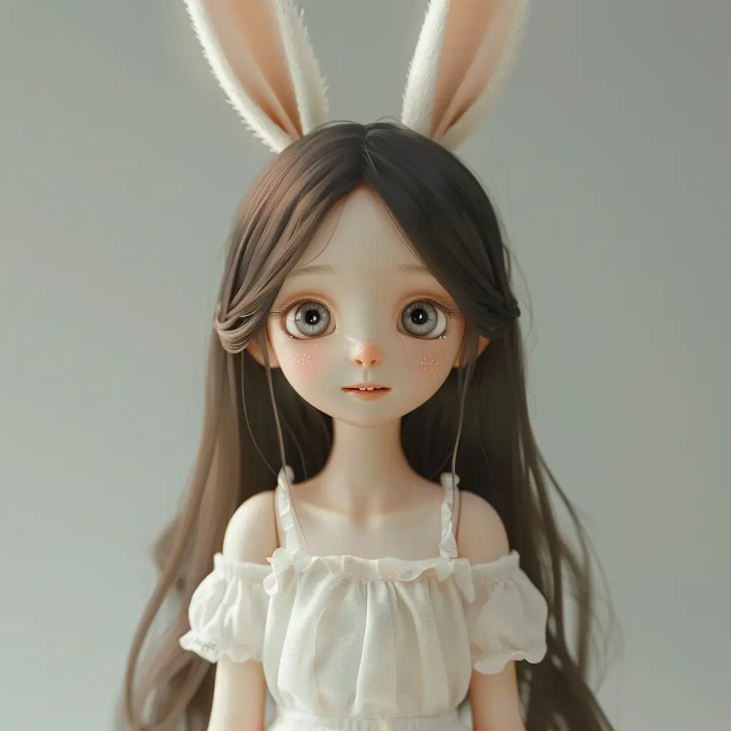 girl woman doll rabbit ear smile cute happily