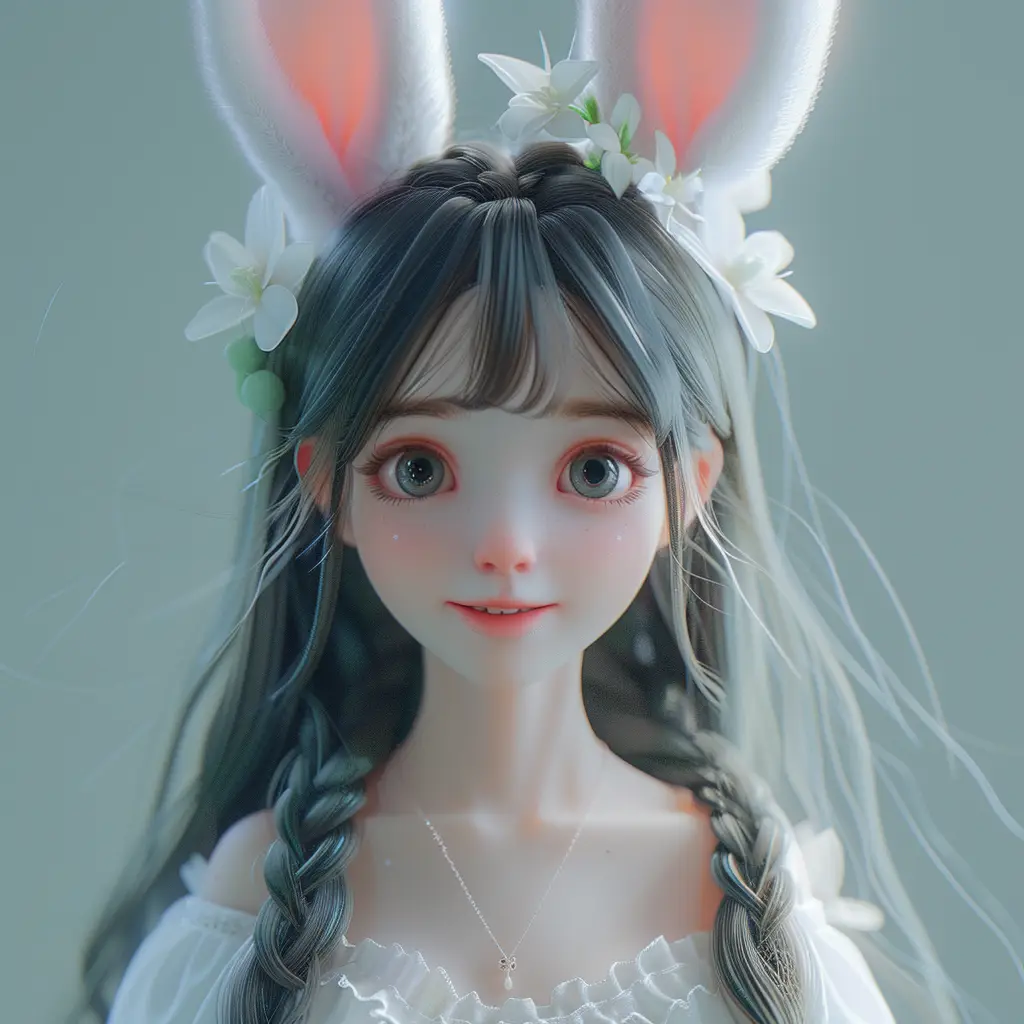girl woman rabbit ear cute smile happily