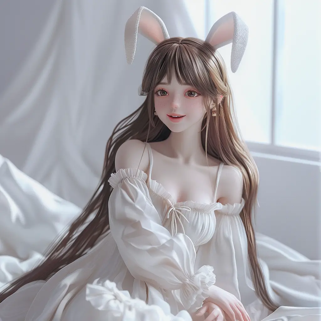 girl woman rabbit ear happily smile cute