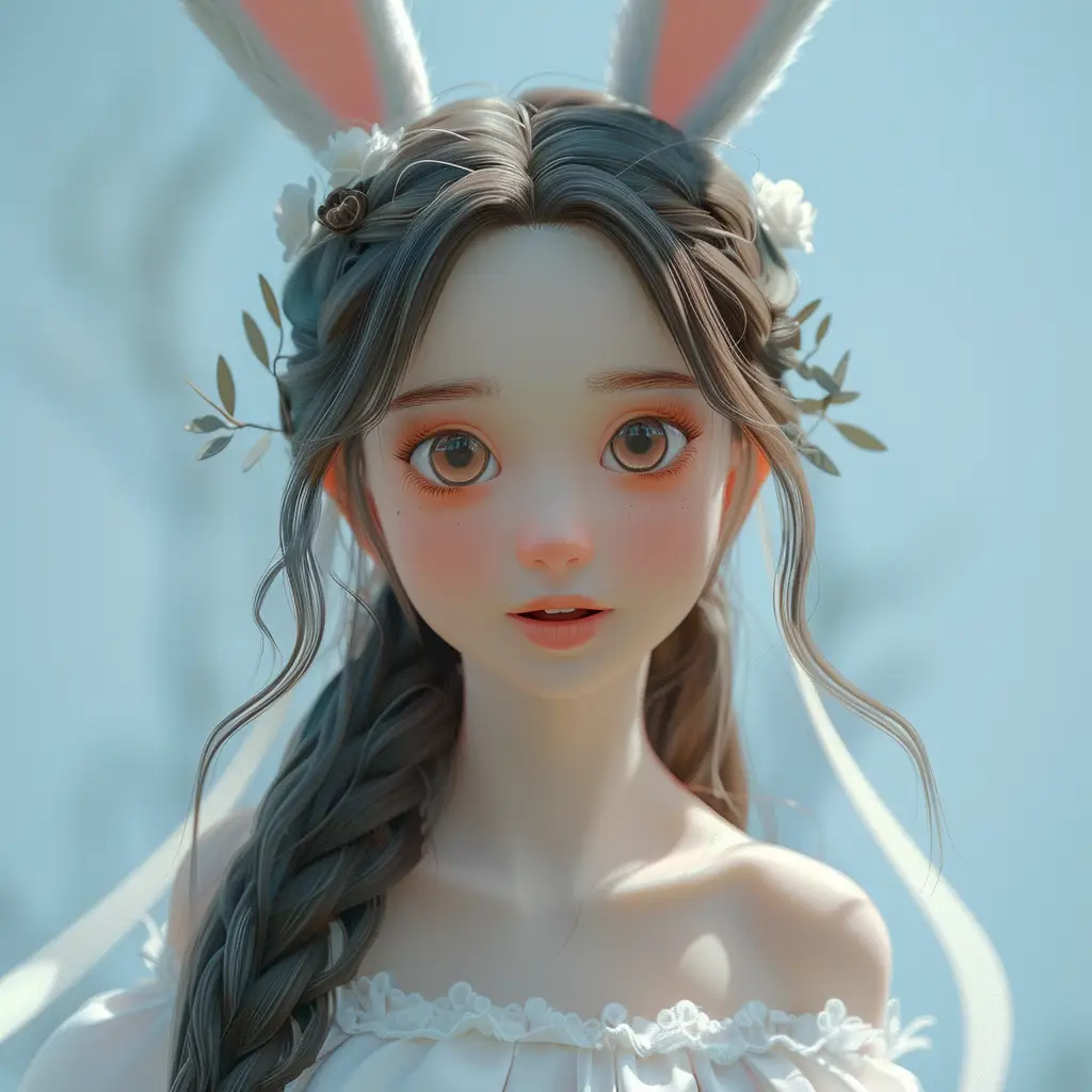 girl woman rabbit ear smile cute happily