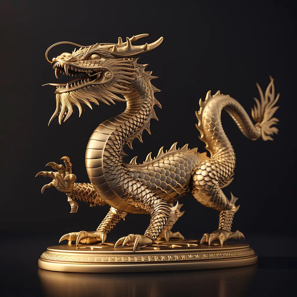 gold Chinese dragon 3D art statue