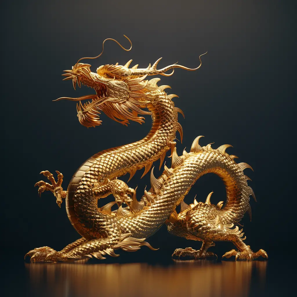 gold Chinese dragon art statue 3D