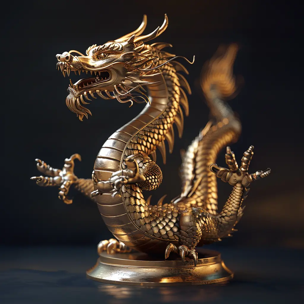 gold Chinese dragon statue 3D art