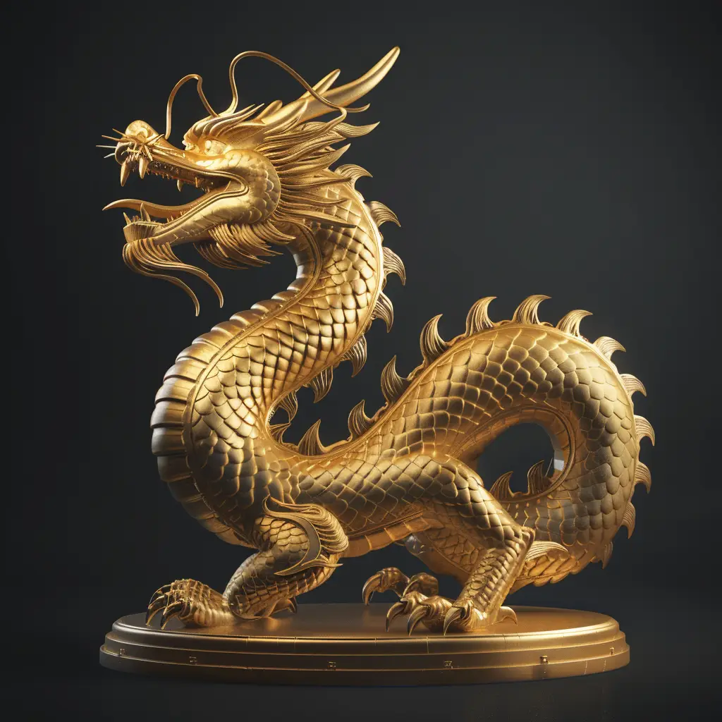gold Chinese dragon statue art 3D