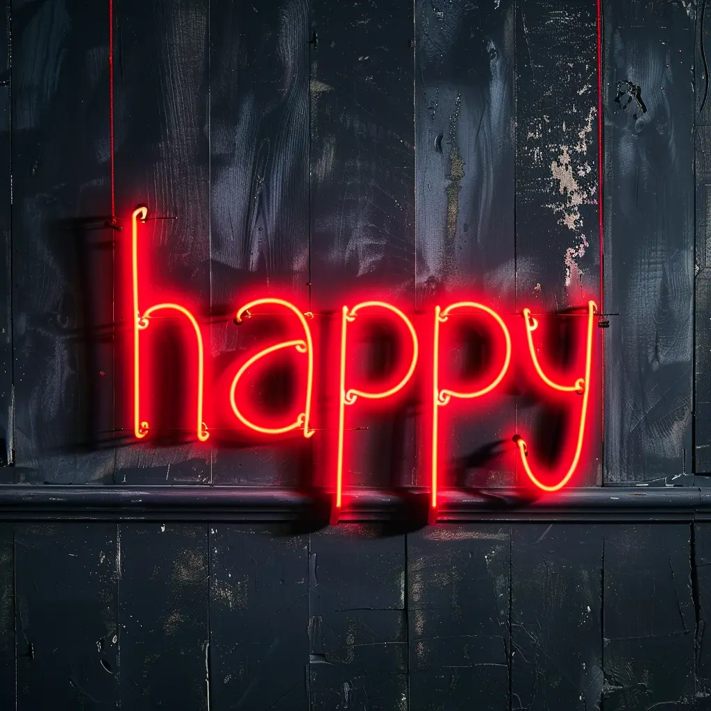 happy red LED neon light text word letter