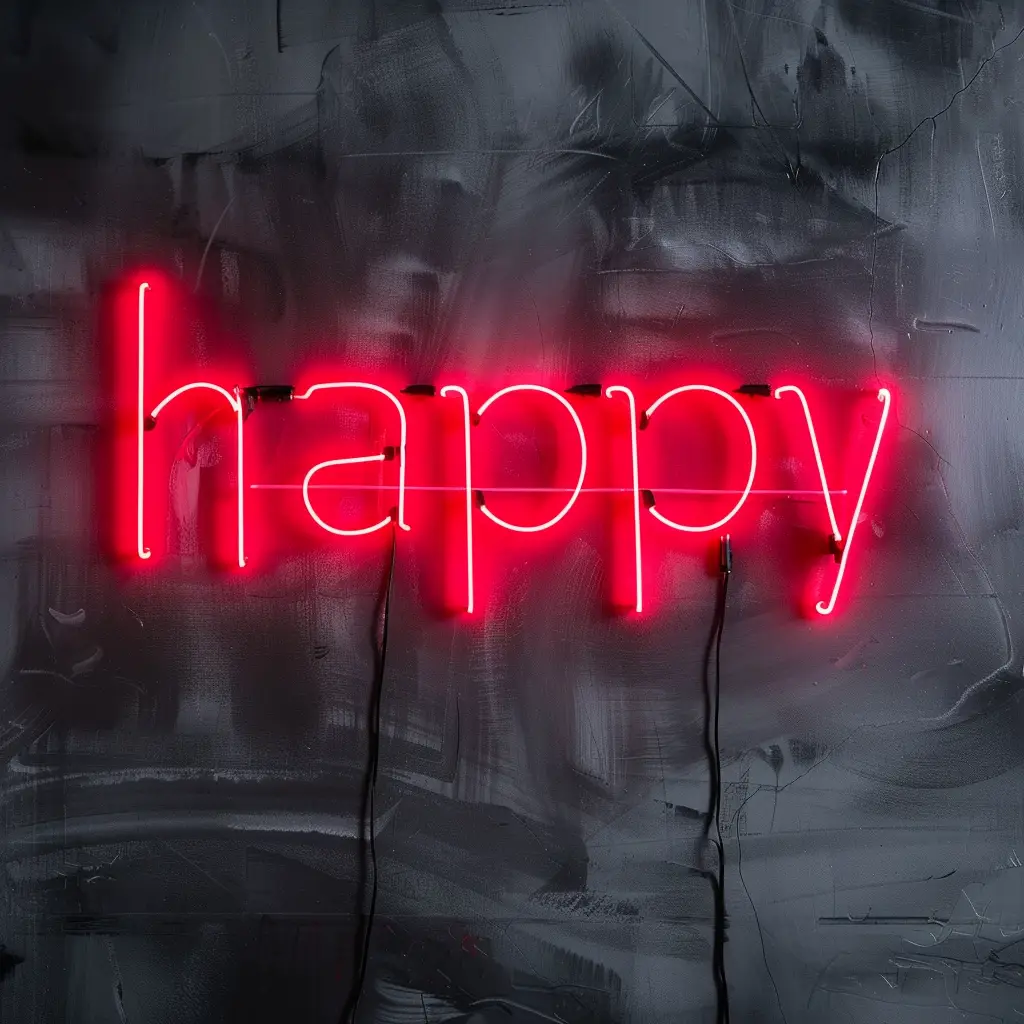 happy red LED neon light word letter text