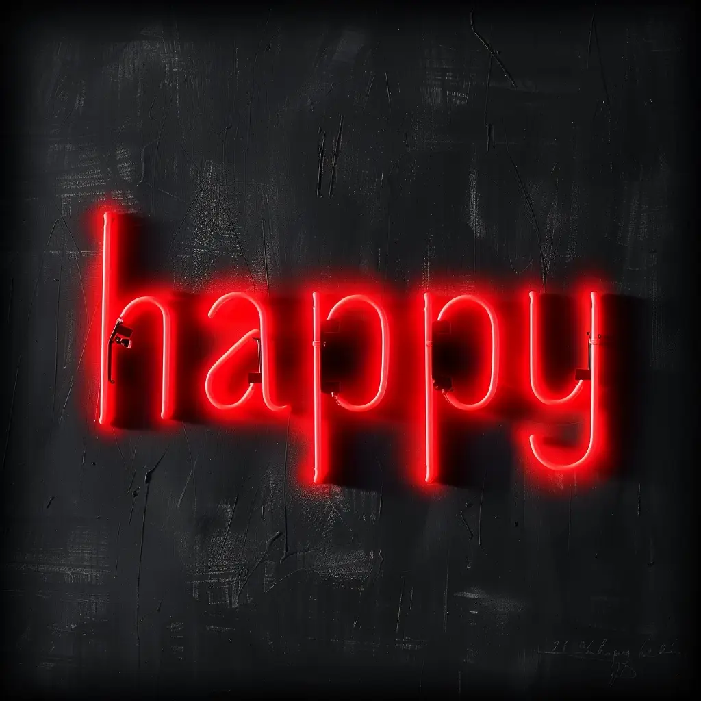 happy red LED neon light word text letter
