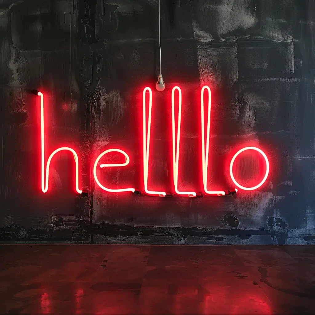 hello red LED light neon word text letter