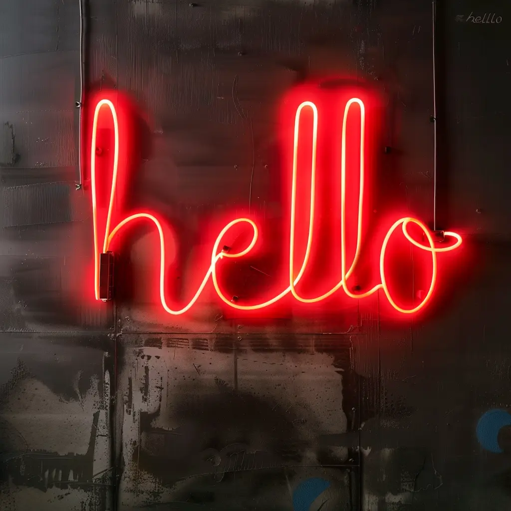 hello red LED neon light text word letter