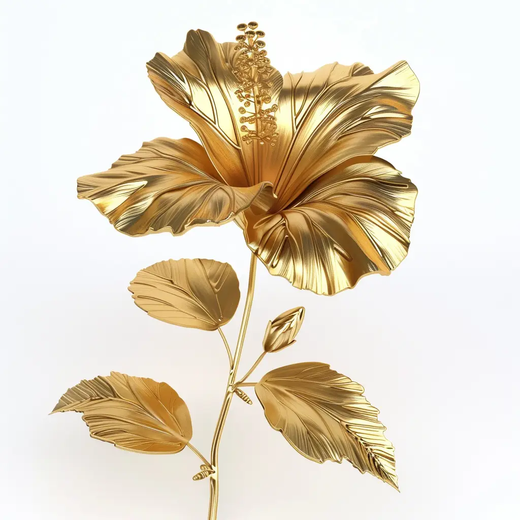 hibiscus gold golden metal flower leaves 3D leaf