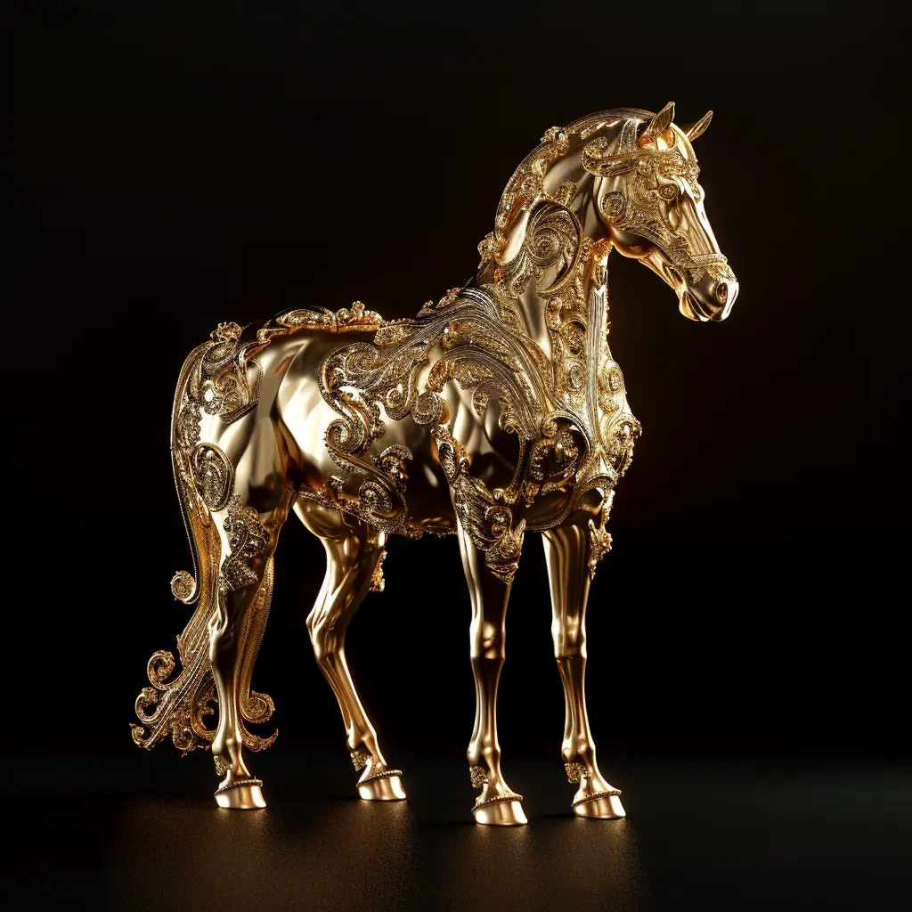 horse gold golden 3D pattern sculpture