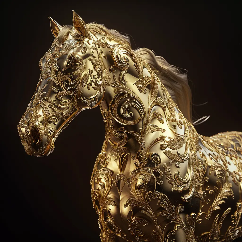 horse gold golden 3D sculpture pattern