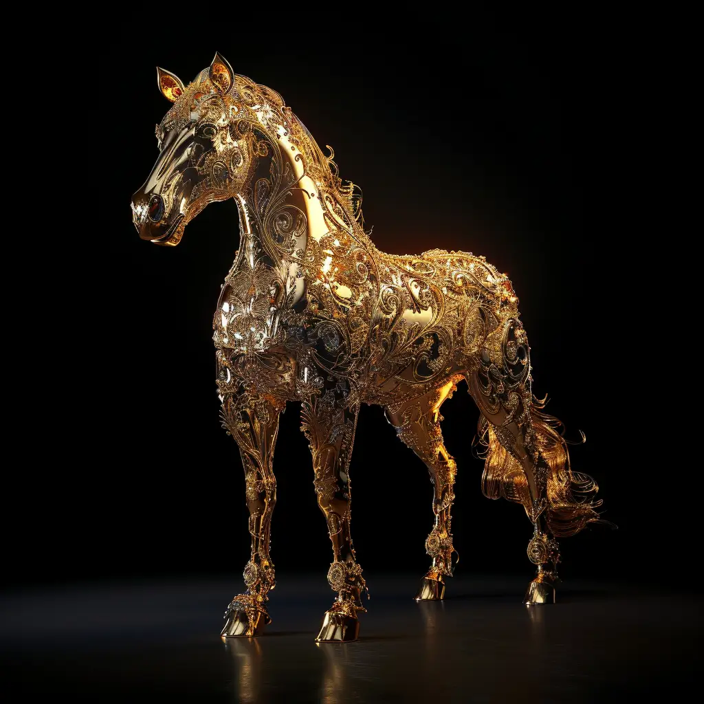 horse gold golden sculpture 3D pattern