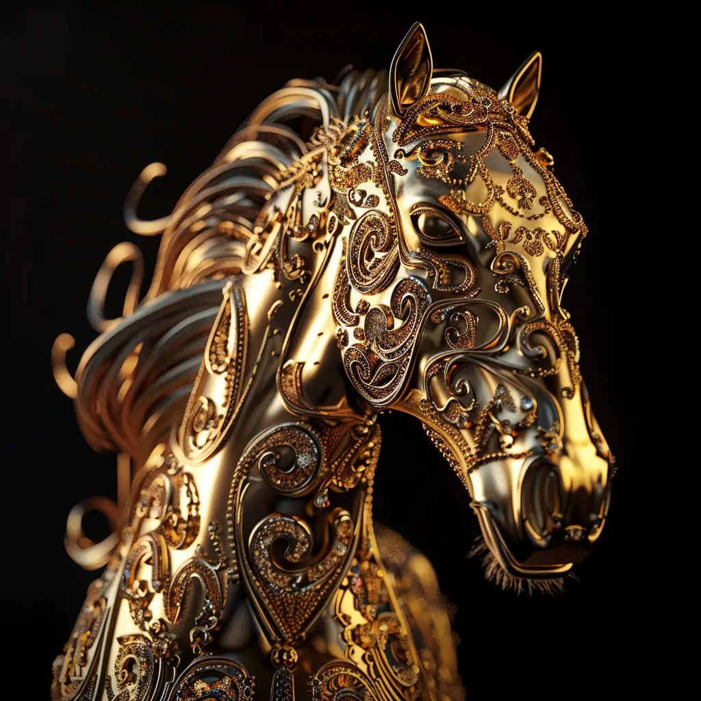 horse gold golden sculpture pattern 3D