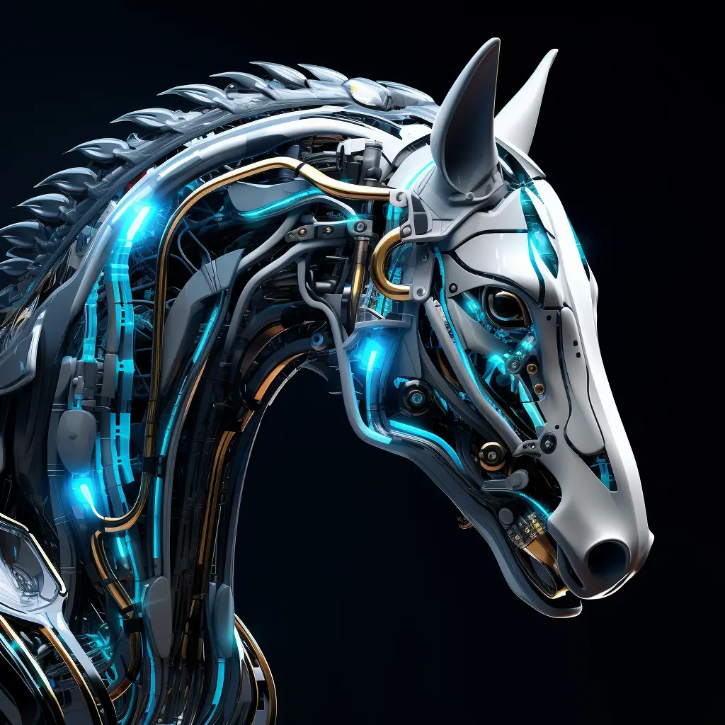 horse head robot anatomy science fiction 3D technology
