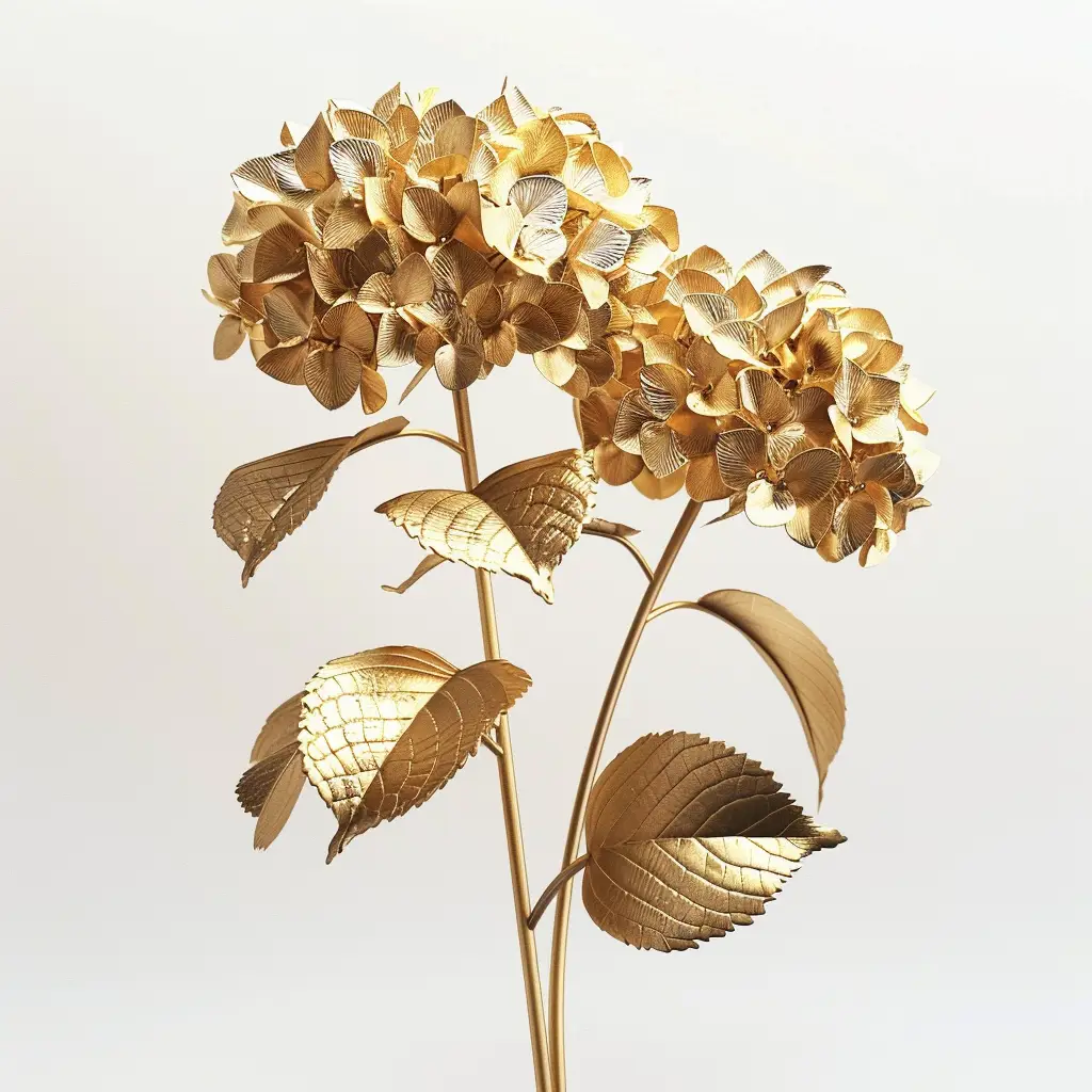 hydrangea gold golden metal 3D flower leaves leaf