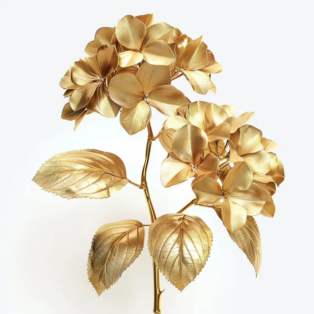 hydrangea gold golden metal flower leaves leaf 3D