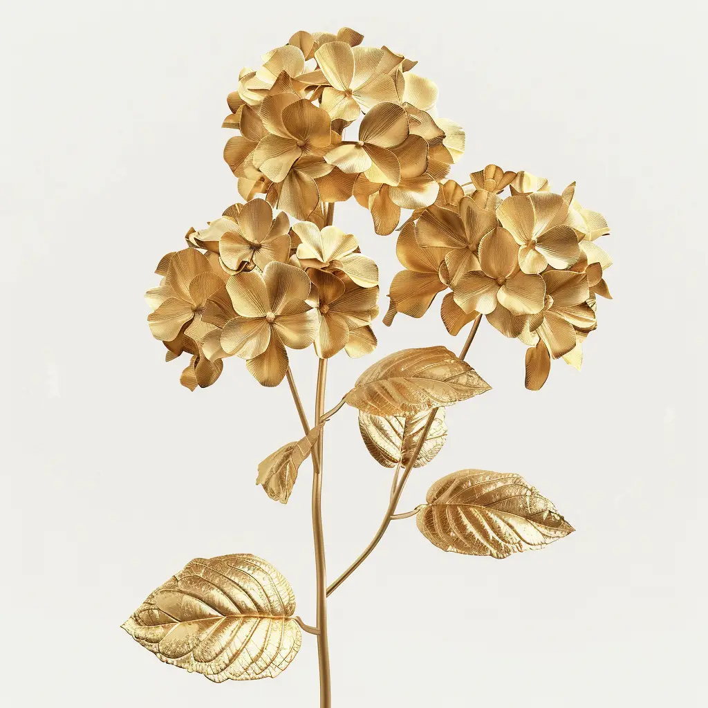 hydrangea golden gold metal 3D flower leaves leaf