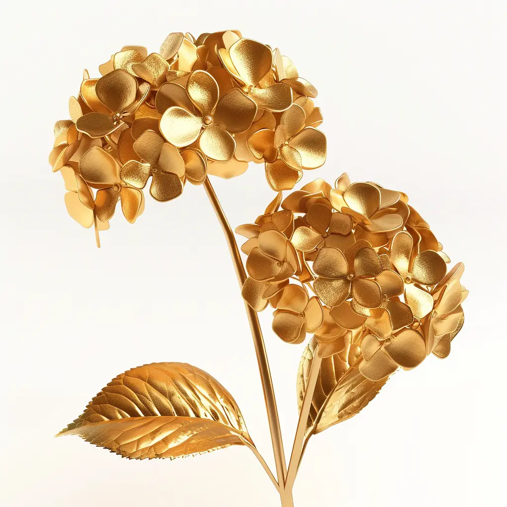 hydrangea golden gold metal flower leaves leaf 3D