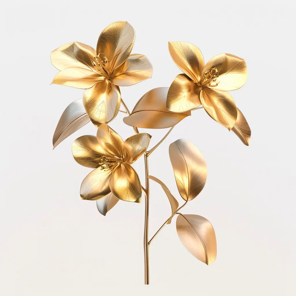 jasmine gold golden metal flower leaves leaf 3D