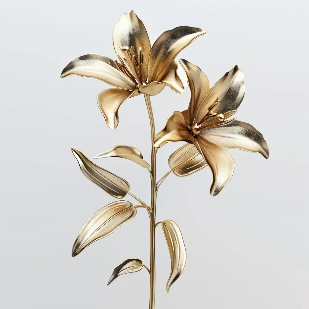 lily gold golden metal 3D flower leaves leaf