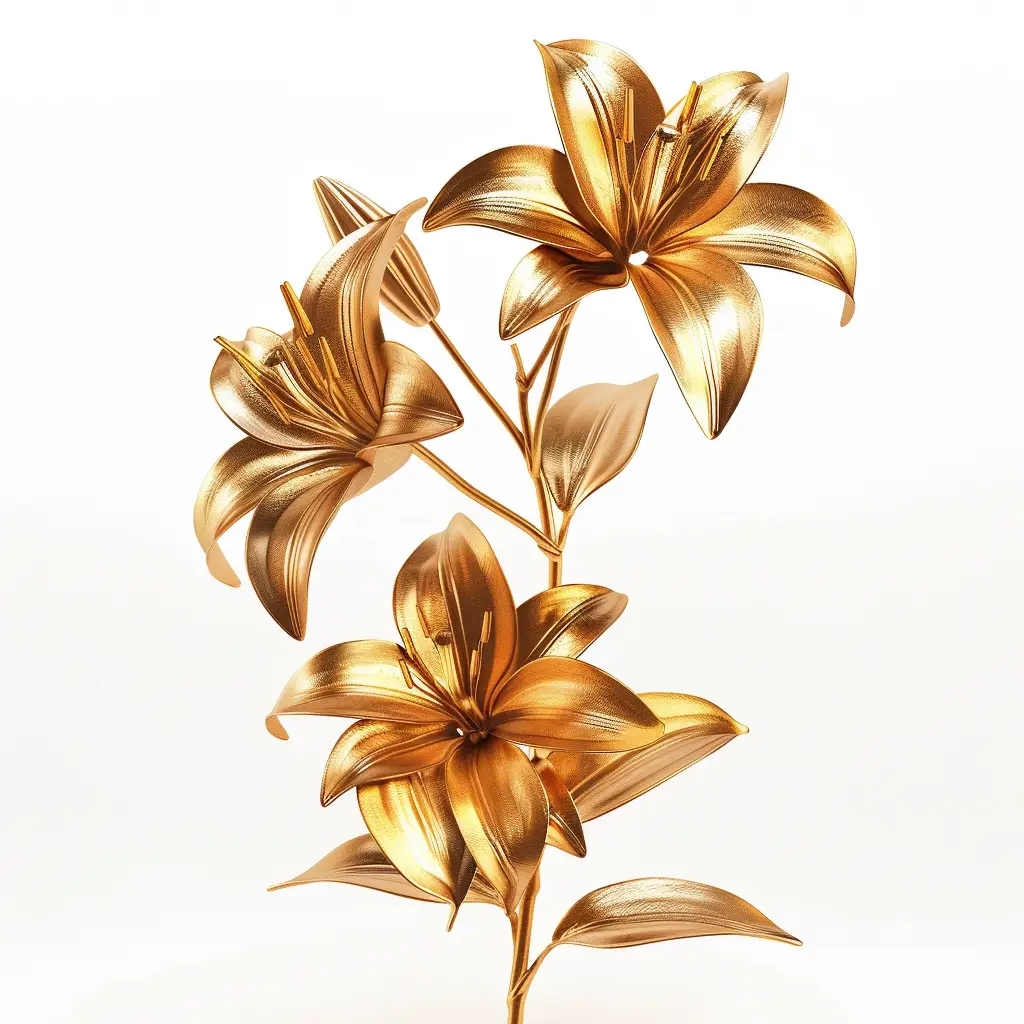 lily gold golden metal flower 3D leaves leaf