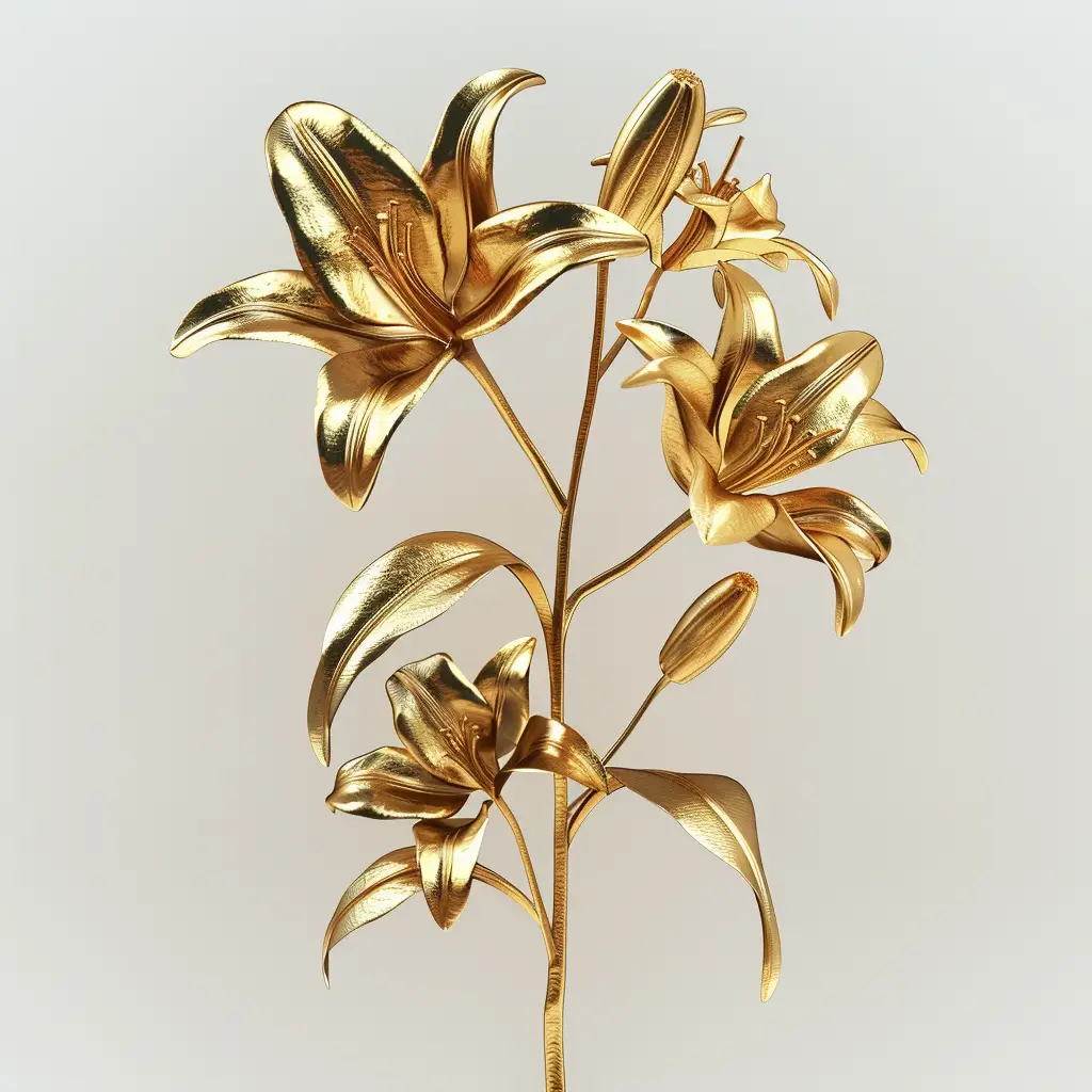 lily gold golden metal flower leaves 3D leaf