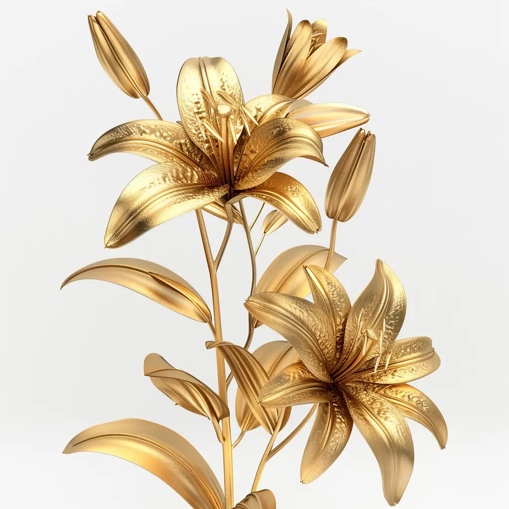 lily gold golden metal flower leaves leaf 3D