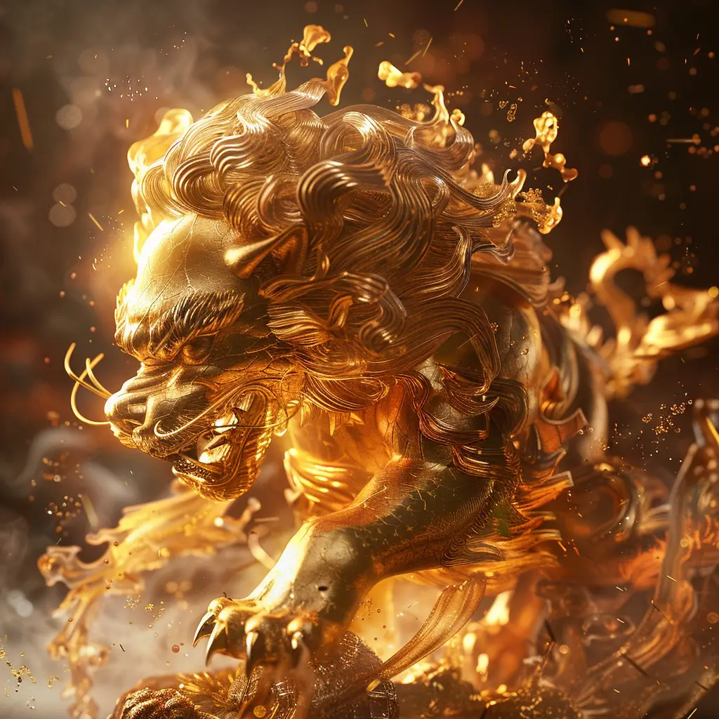 lion fire lighting gold golden 3D CG