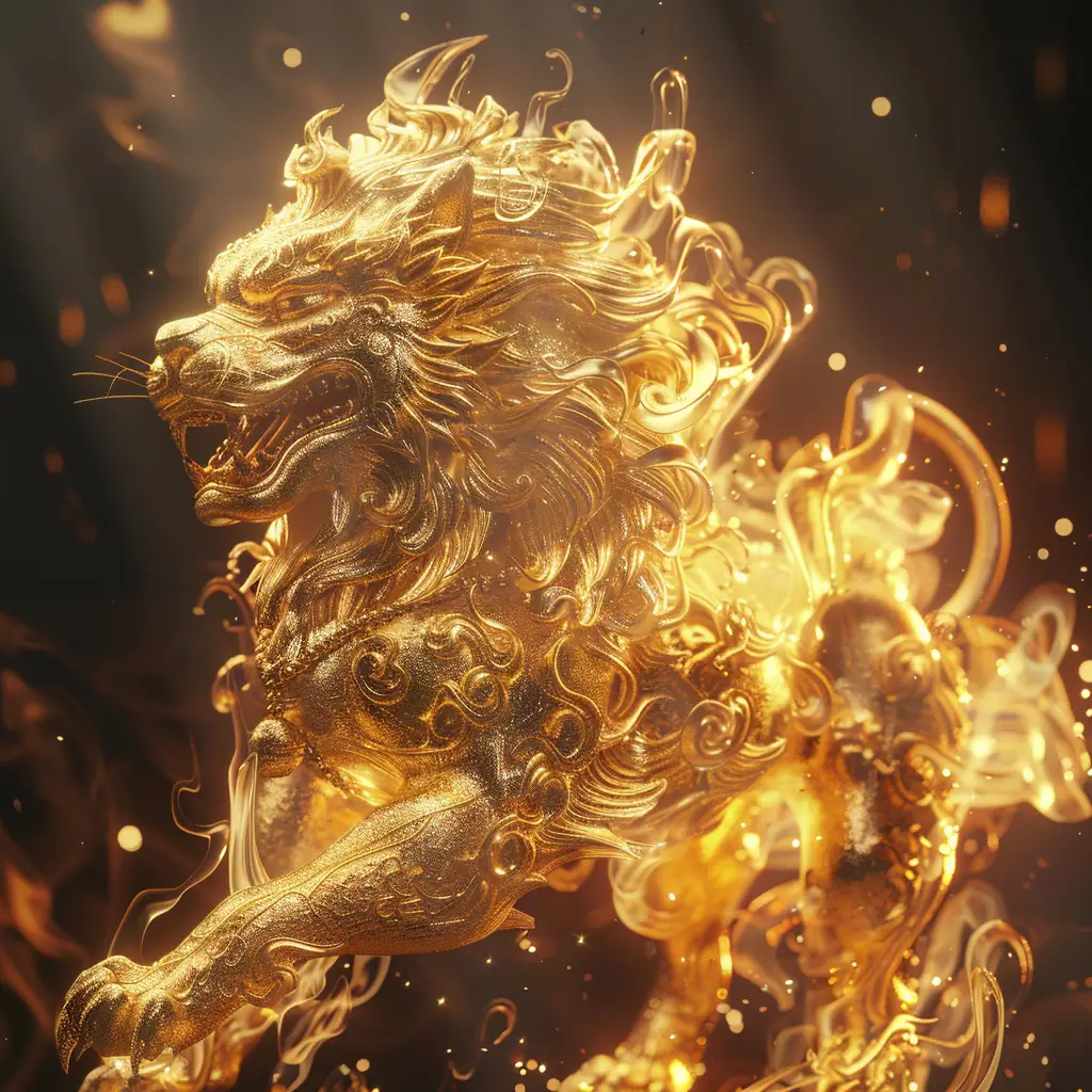 lion fire lighting golden gold 3D CG