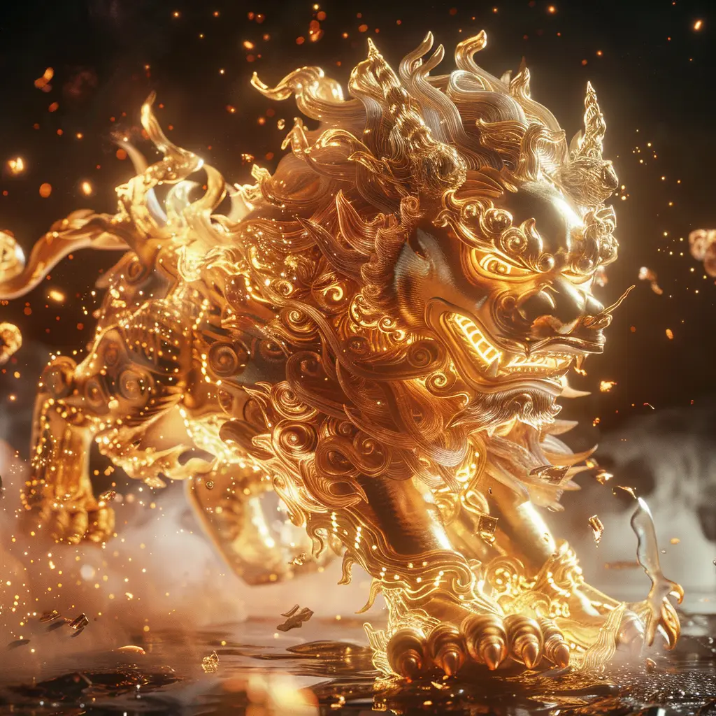 lion fire lighting golden gold CG 3D