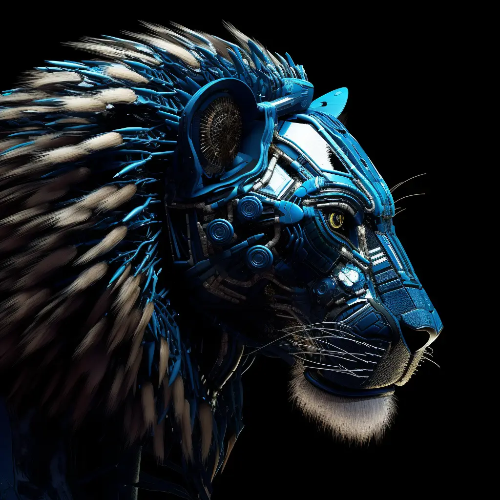 lion robot head anatomy science fiction 3D technology
