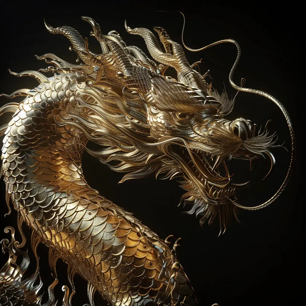 loong Chinese dragon gold golden sculpture pattern 3D