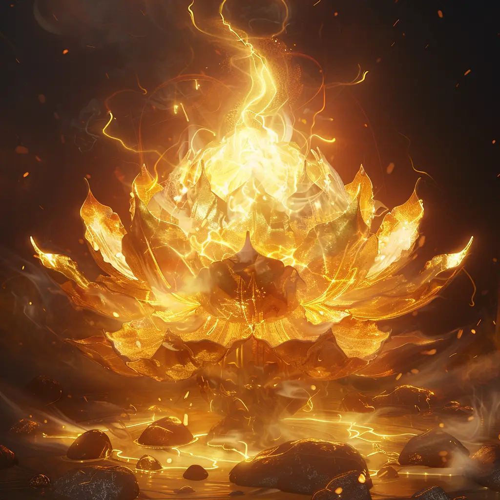 lotus fire lighting gold CG golden 3D