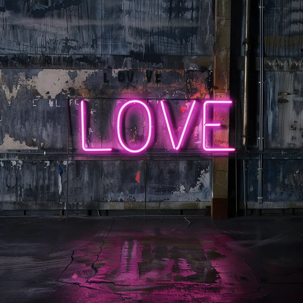 love pink LED light neon word text letter