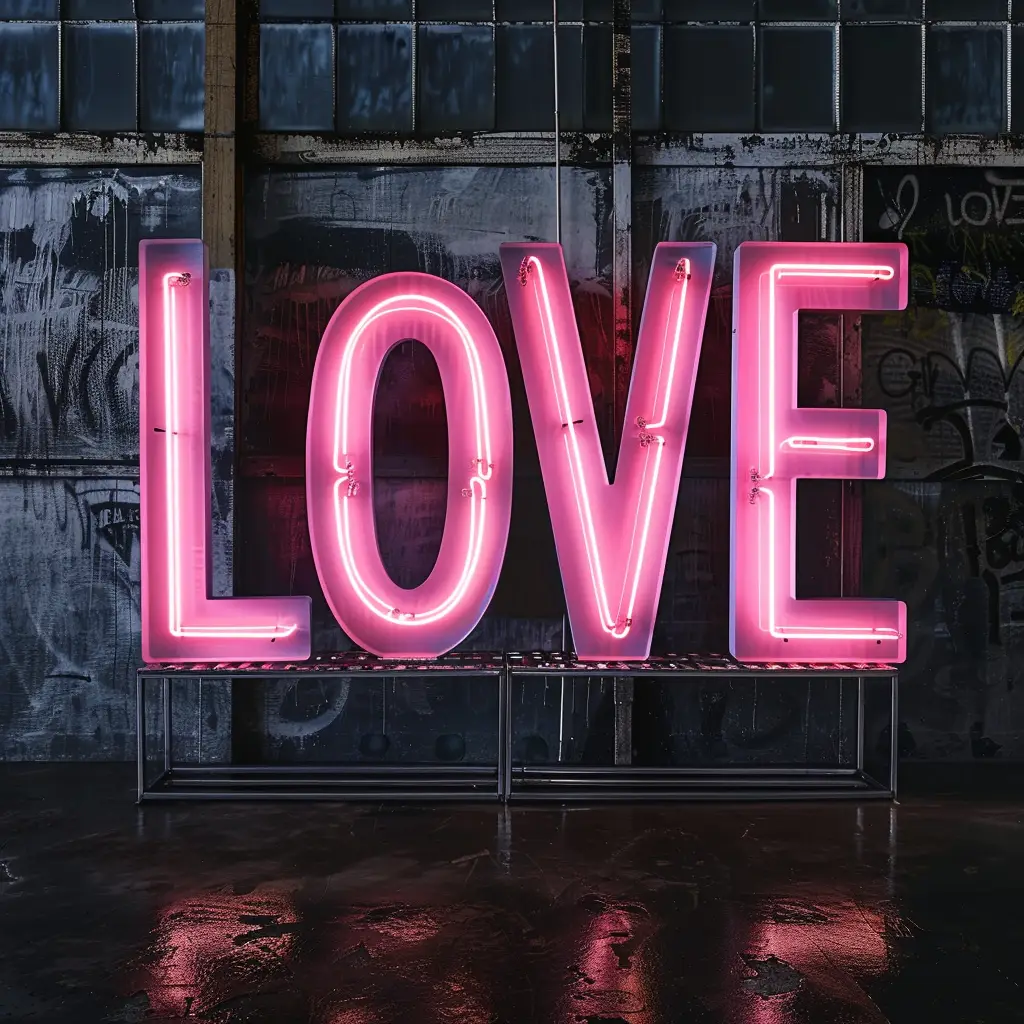 love pink LED neon light text word letter