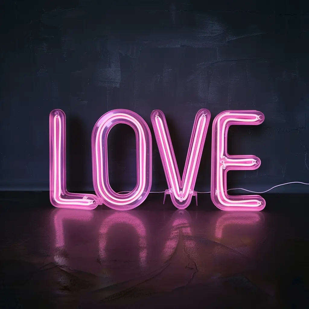 love pink LED neon light word text letter