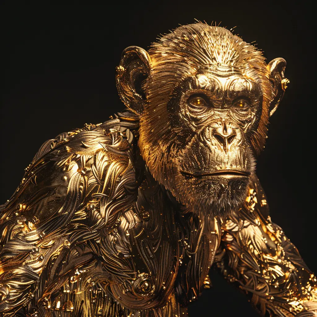 monkey gold golden 3D sculpture pattern