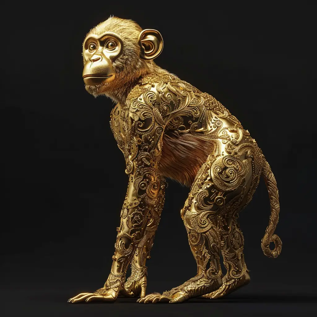 monkey gold golden sculpture 3D pattern