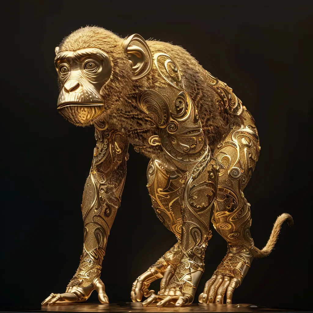 monkey gold golden sculpture pattern 3D