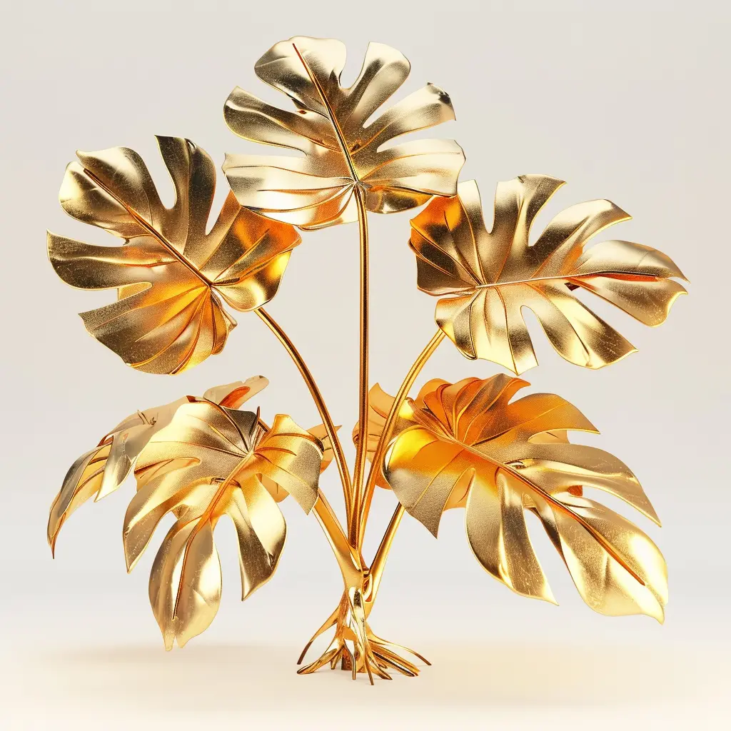 monstera deliciosa gold golden 3D metal plant leaves leaf