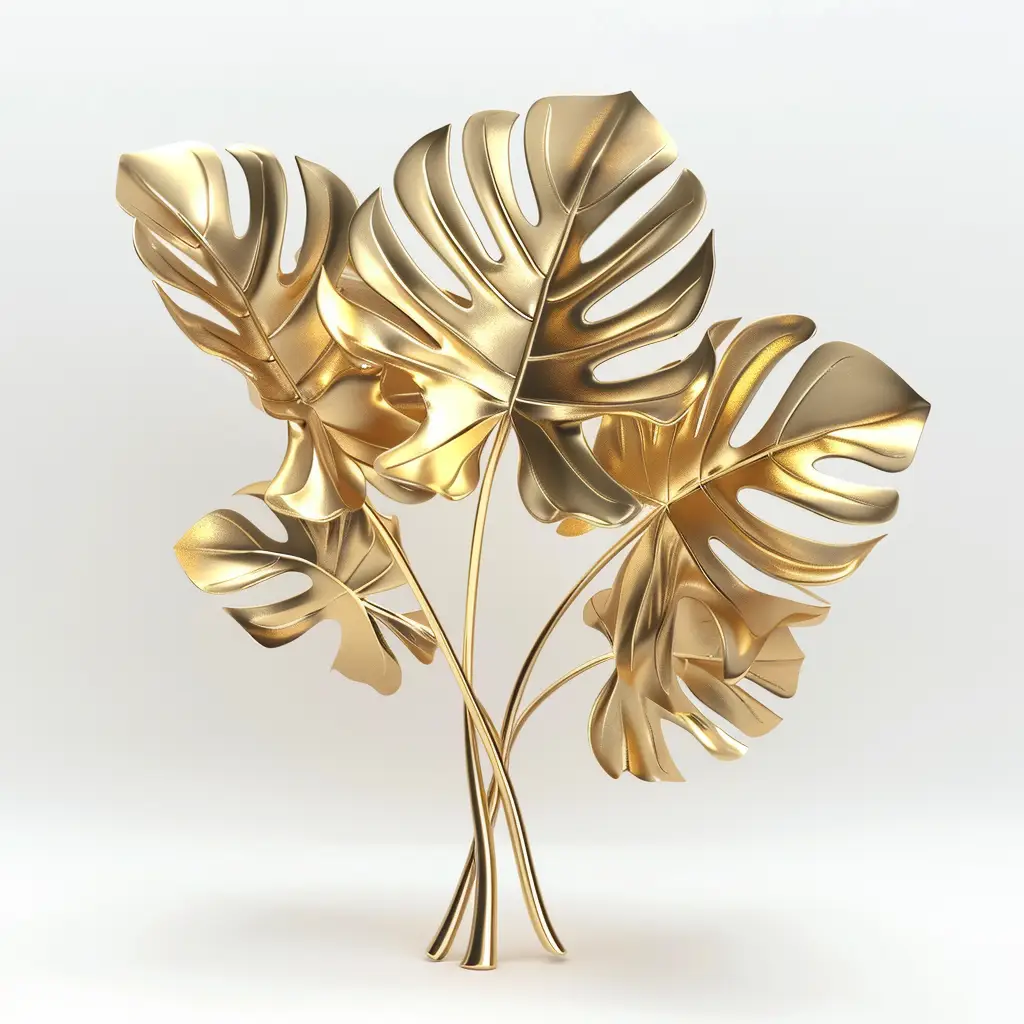 monstera deliciosa gold golden metal plant leaves leaf 3D