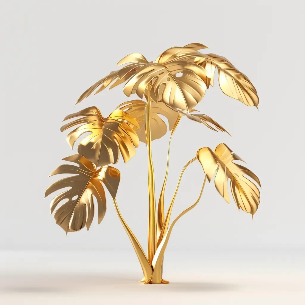 monstera deliciosa golden gold metal plant leaves leaf 3D