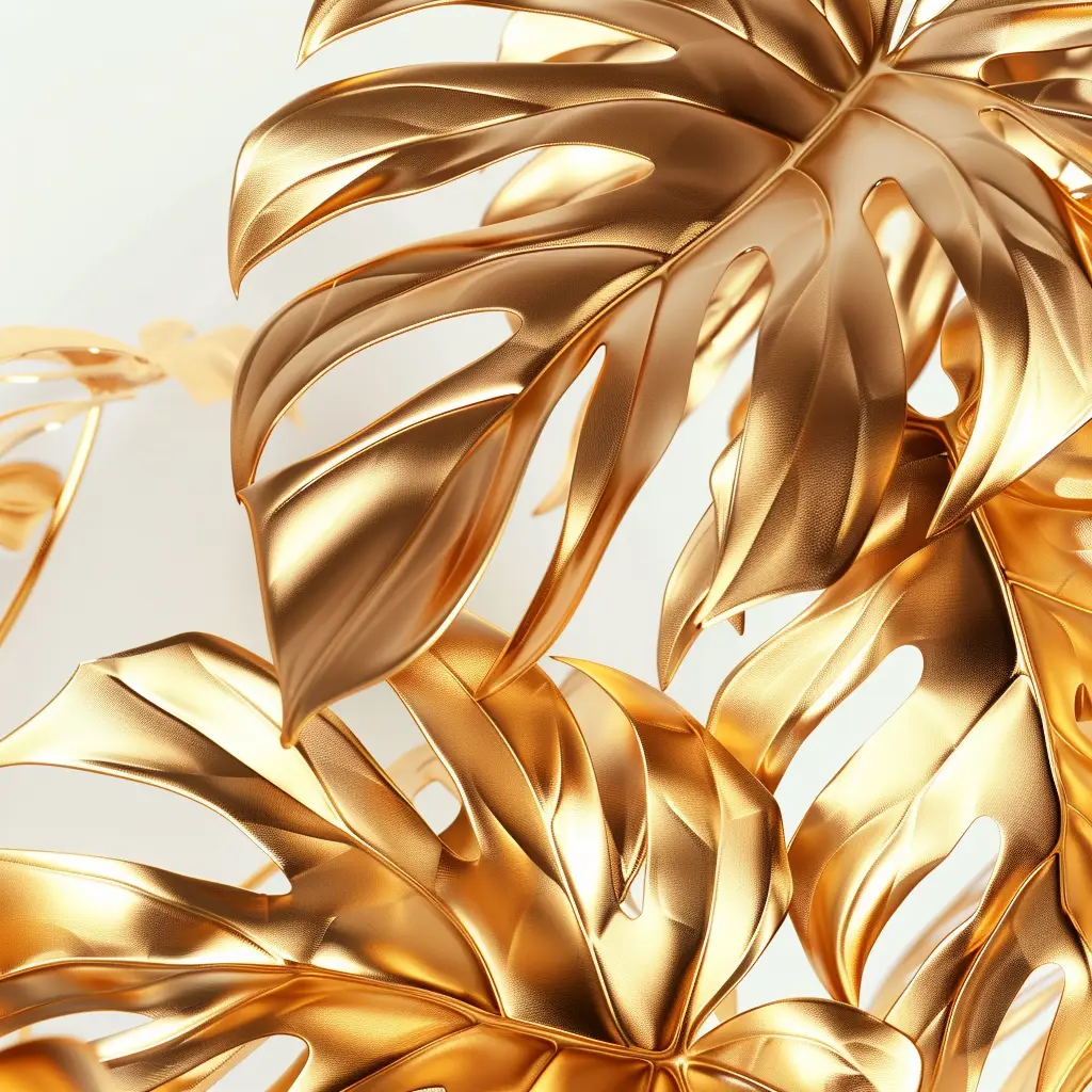 monstera deliciosa leave gold golden metal plant leaves 3D leaf wallpaper