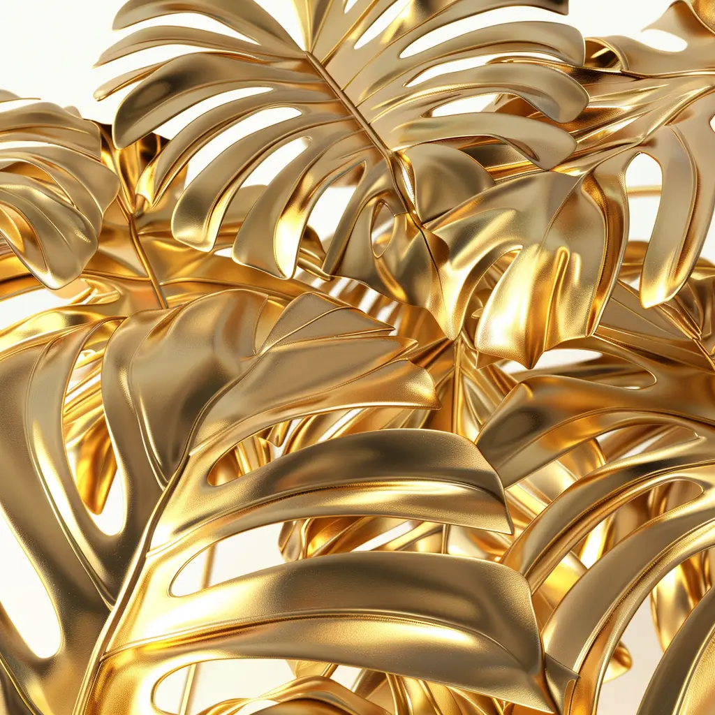 monstera deliciosa leave gold golden metal plant leaves leaf 3D wallpaper