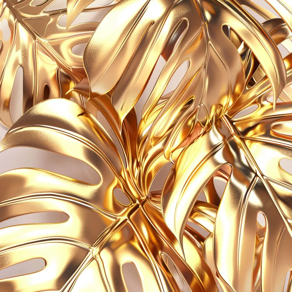 monstera deliciosa leave gold golden metal plant leaves leaf wallpaper 3D