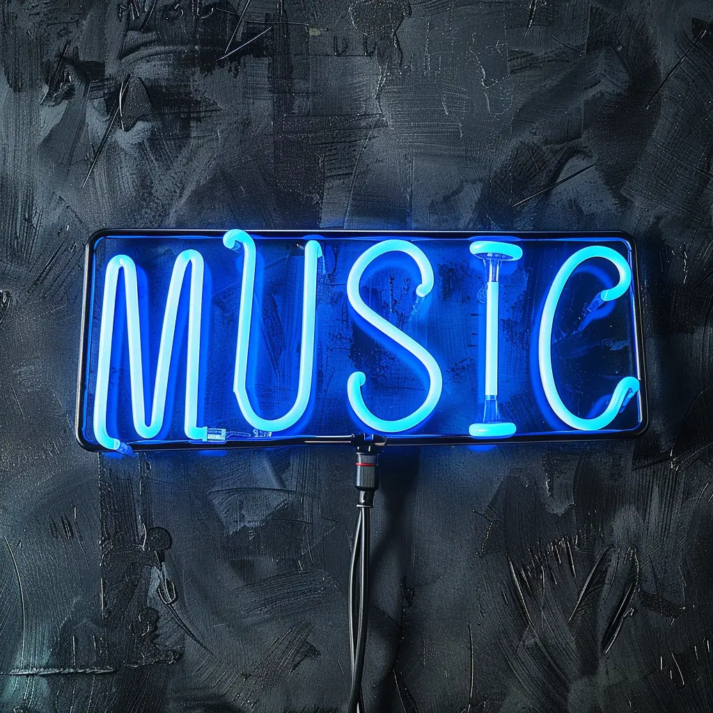 music blue LED neon light text word letter