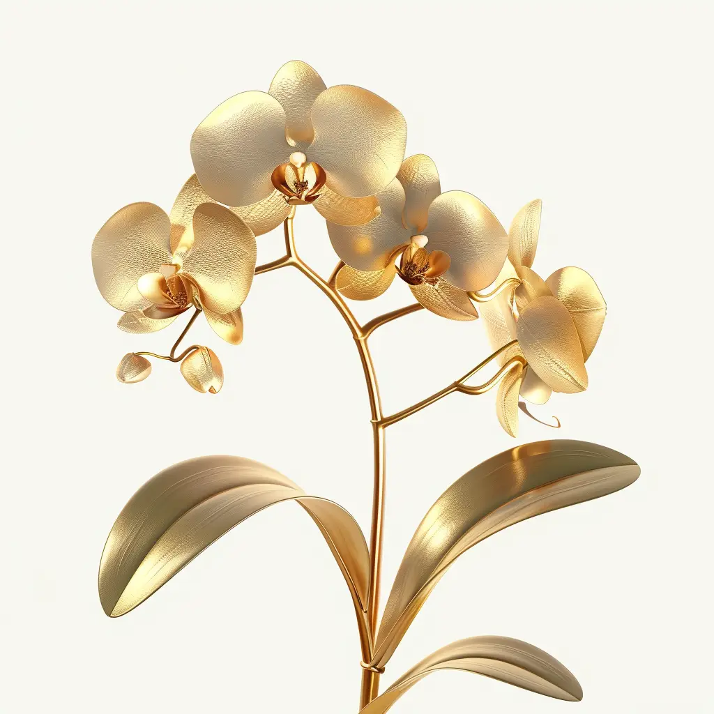 orchid gold golden metal 3D flower leaves leaf
