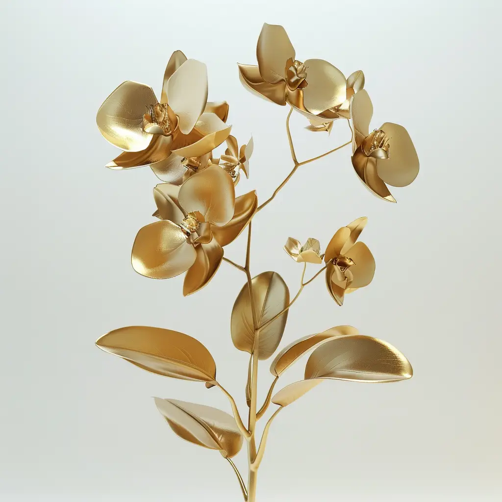 orchid gold golden metal flower leaves 3D leaf